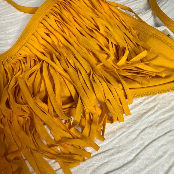 L*Space Fringed Triangle Bikini Top Yellow Women's Size Large - Picture 7 of 8